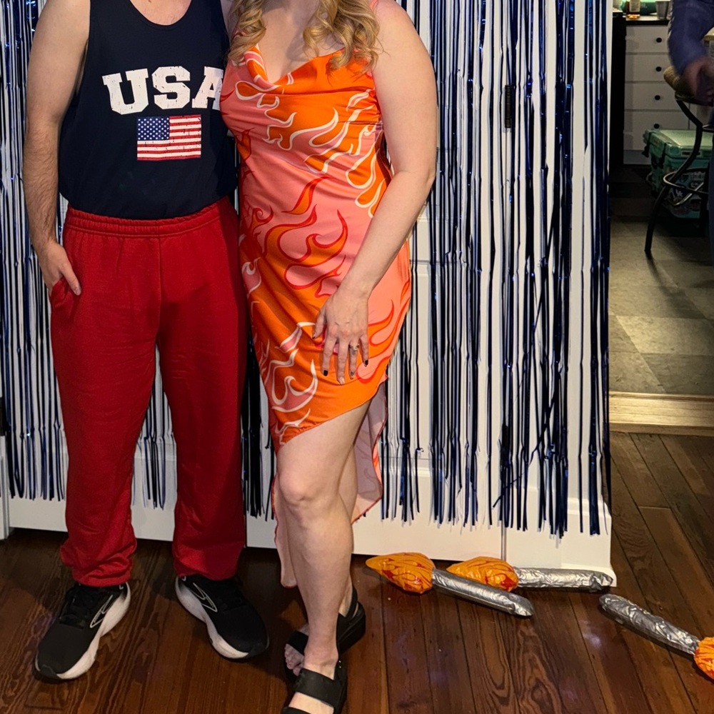 Flaming Steve Madden Vibrant Orange and Pink Dress